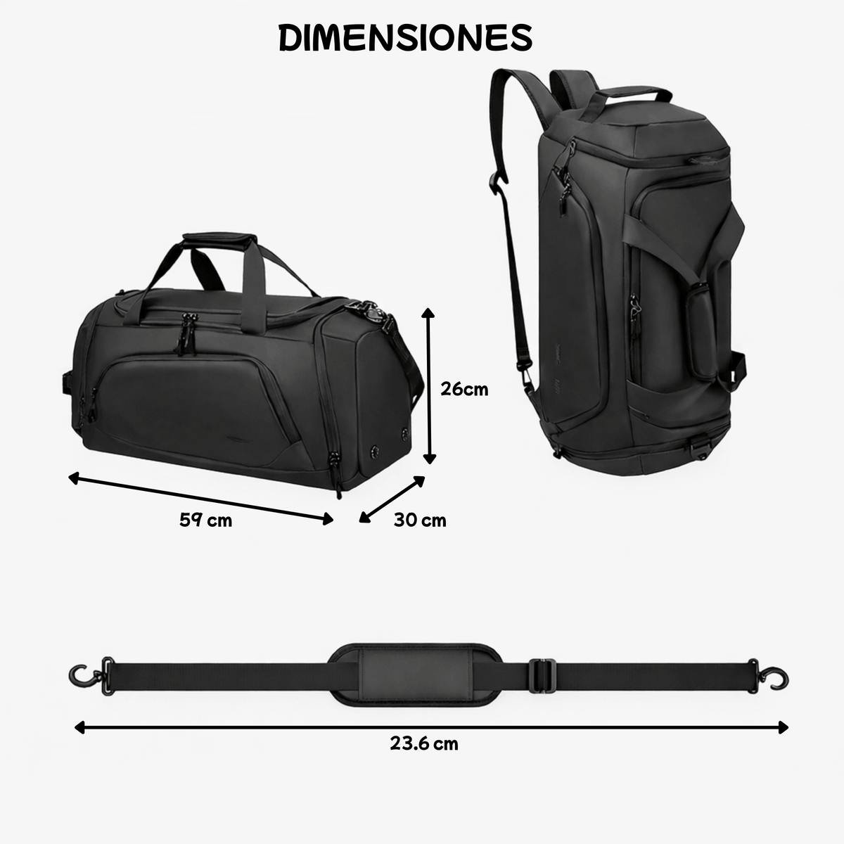 dimensiones y accesorios de la bolsa