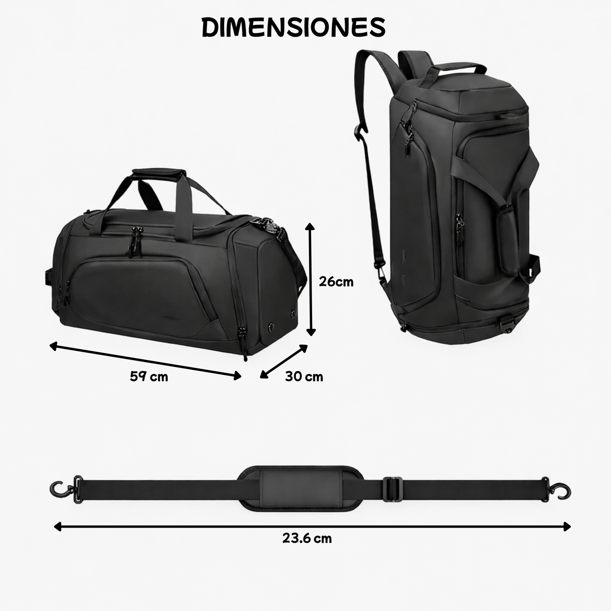dimensiones y deferentes formas de sujeción de la bolsa
