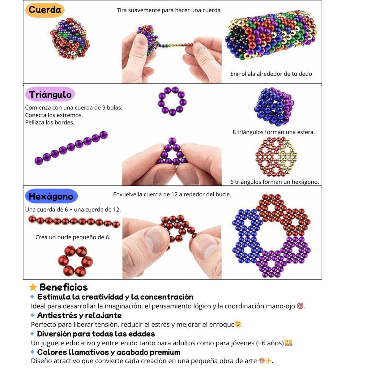 diferentes formas de usas las minibolas magneticas
